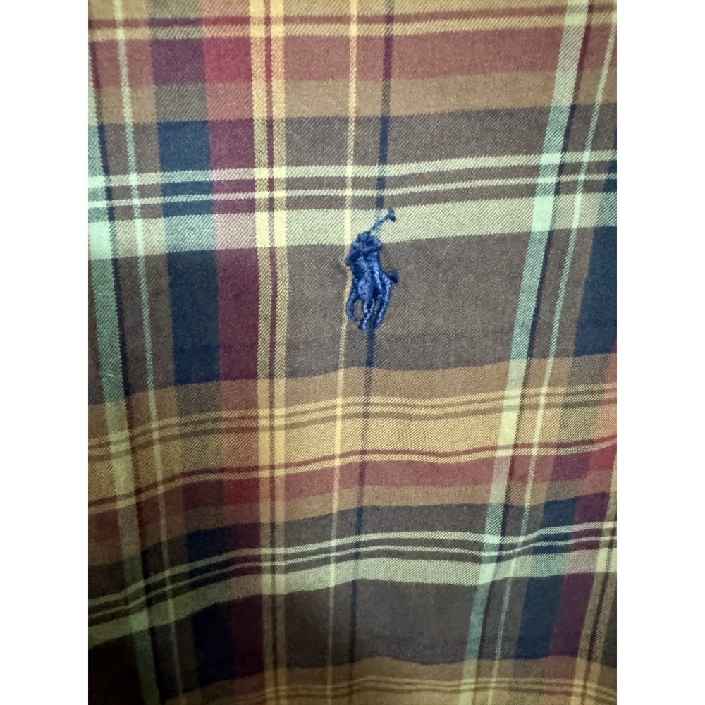 Men's RALPH LAUREN Earth Tones Plaid Button Up Long Sleeve Brushed Shirt Sz LG - Picture 5 of 7